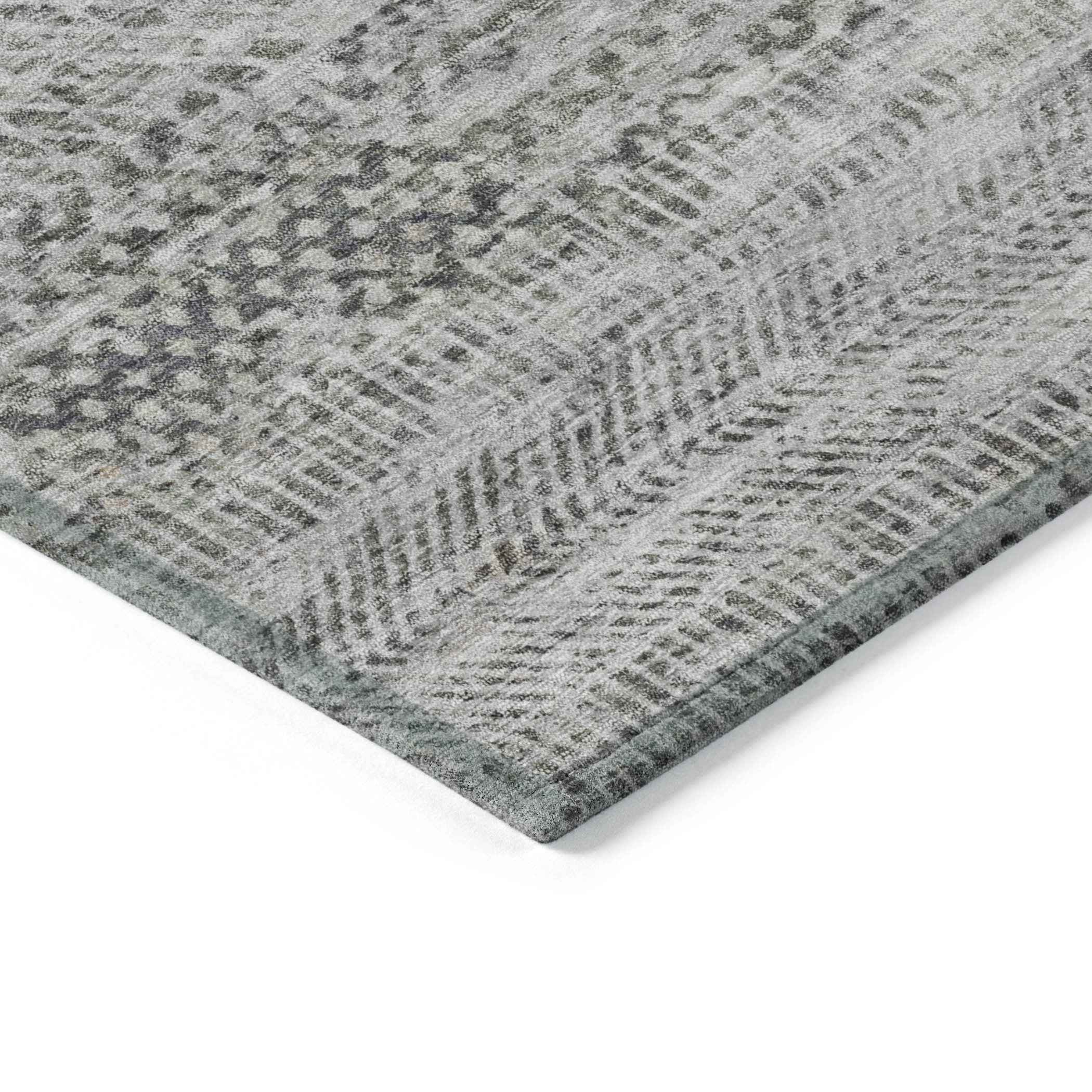 8' X 10' Gray And Charcoal Striped Washable Indoor Outdoor Area Rug