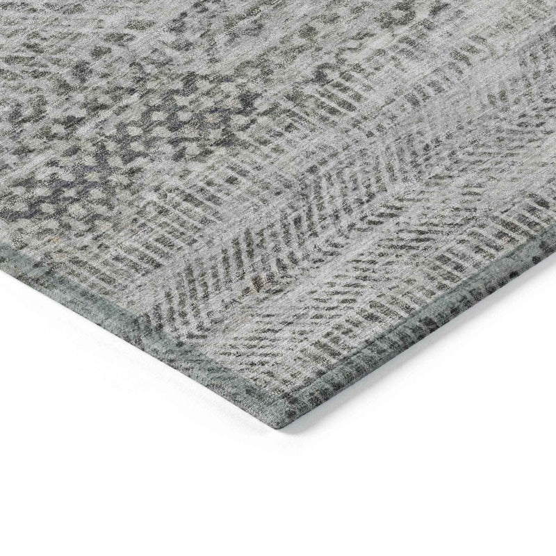 8' X 10' Gray And Charcoal Striped Washable Indoor Outdoor Area Rug