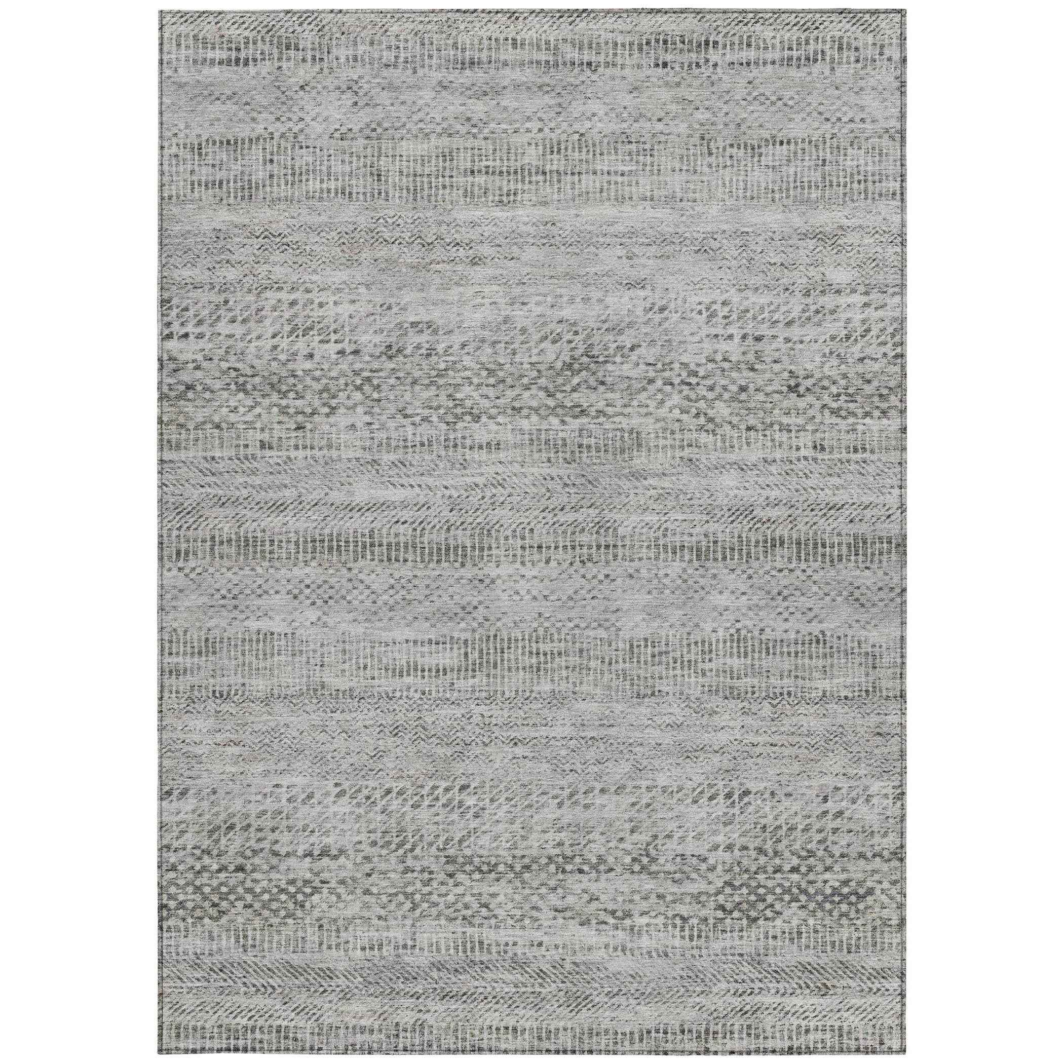 8' X 10' Gray And Charcoal Striped Washable Indoor Outdoor Area Rug