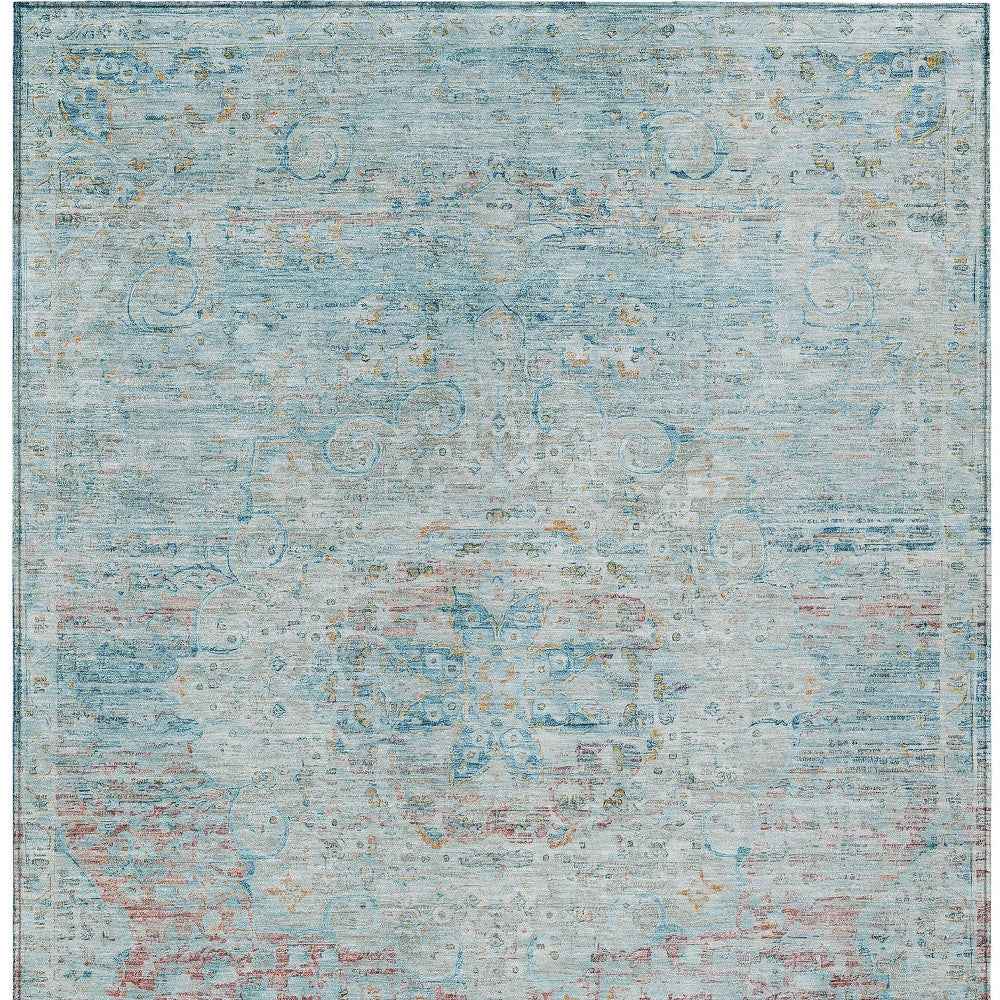 3' X 5' Sky Blue And Blush Medallion Washable Indoor Outdoor Area Rug