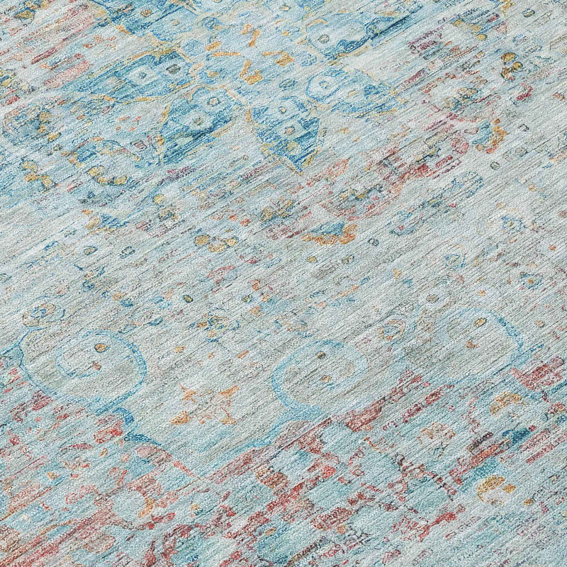 3' X 5' Sky Blue And Blush Medallion Washable Indoor Outdoor Area Rug