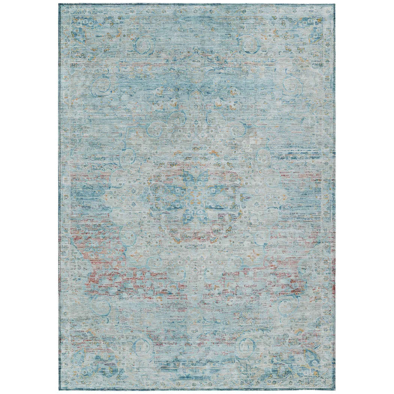 3' X 5' Sky Blue And Blush Medallion Washable Indoor Outdoor Area Rug