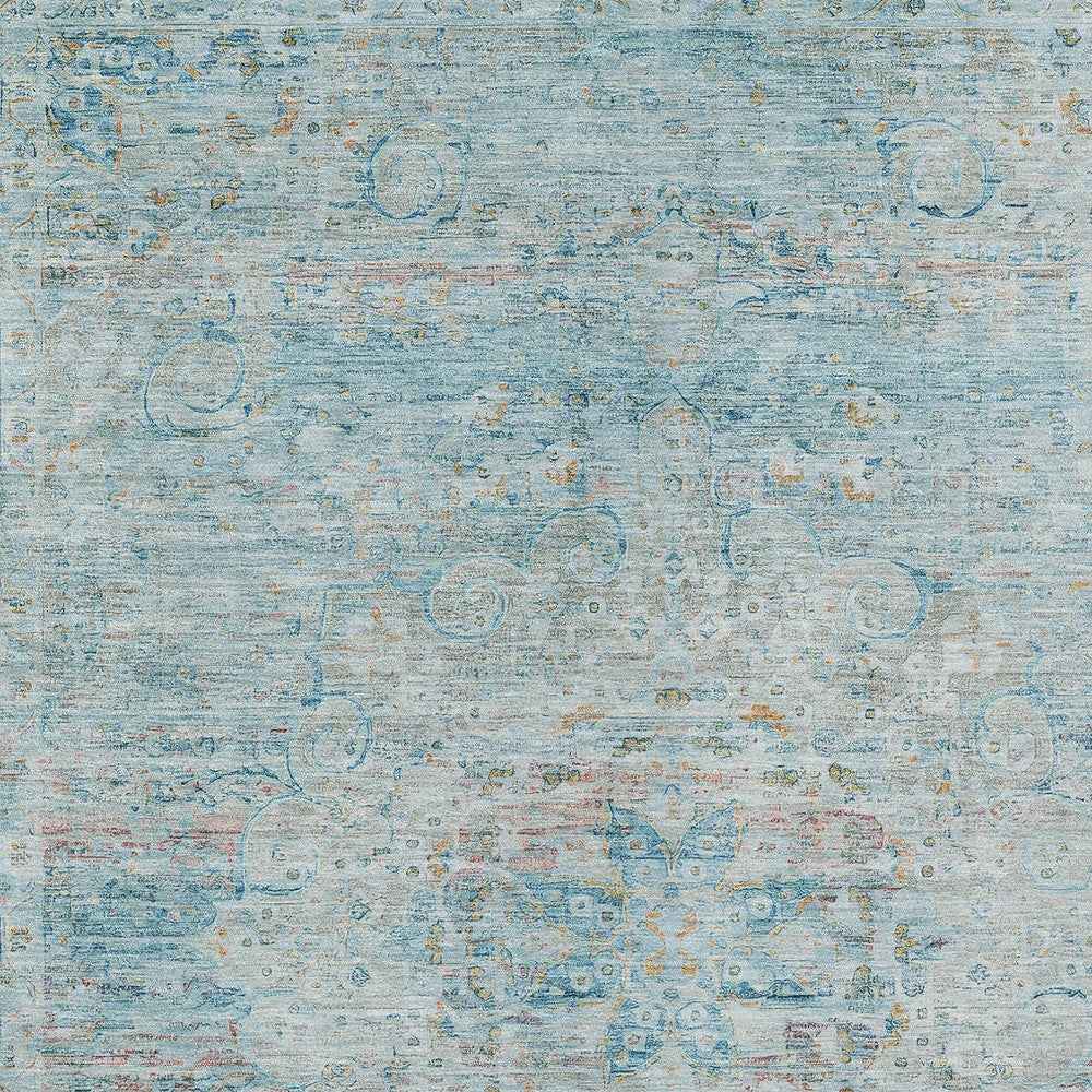 3' X 5' Sky Blue And Blush Medallion Washable Indoor Outdoor Area Rug