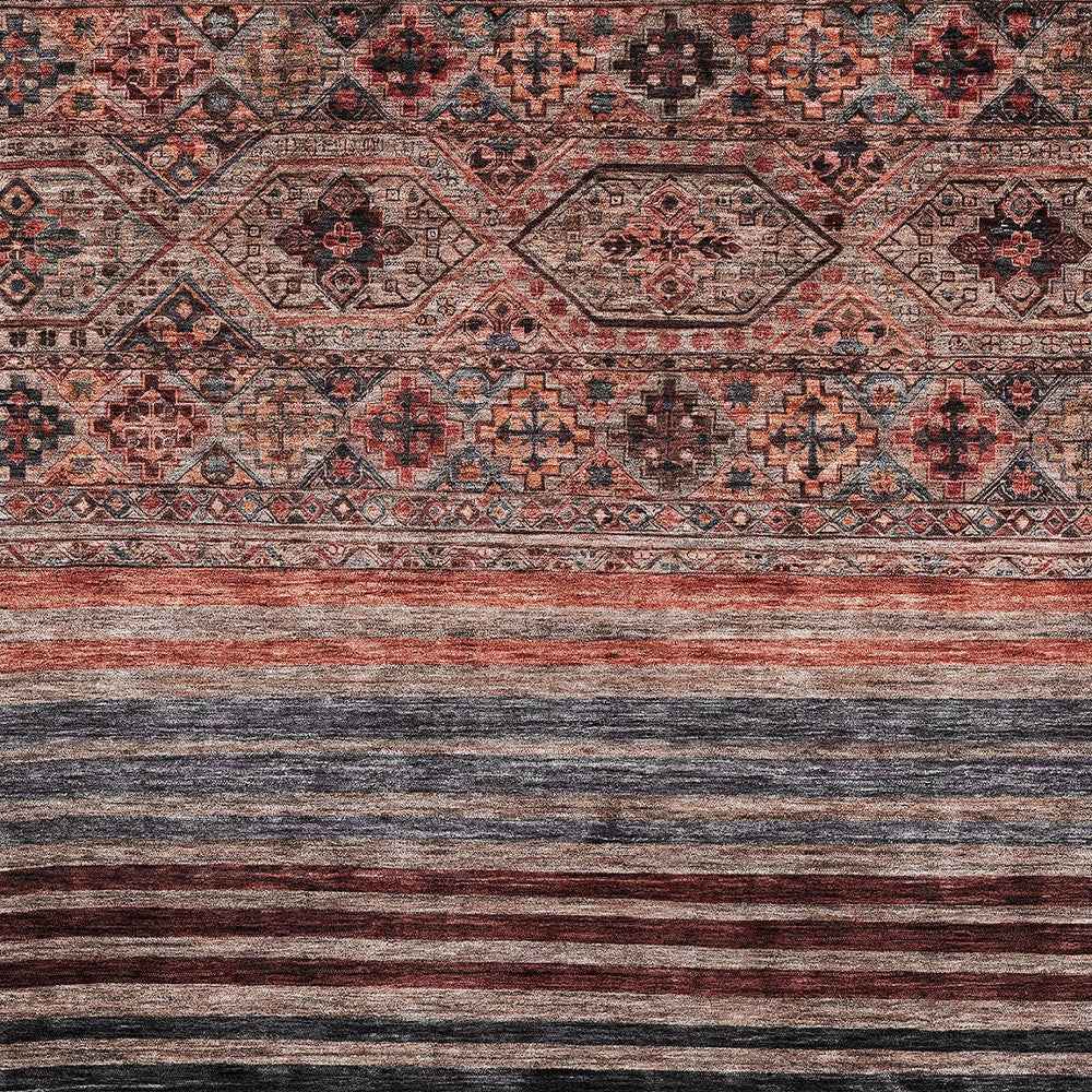 5' X 8' Rust Gray And Salmon Medallion Washable Indoor Outdoor Area Rug
