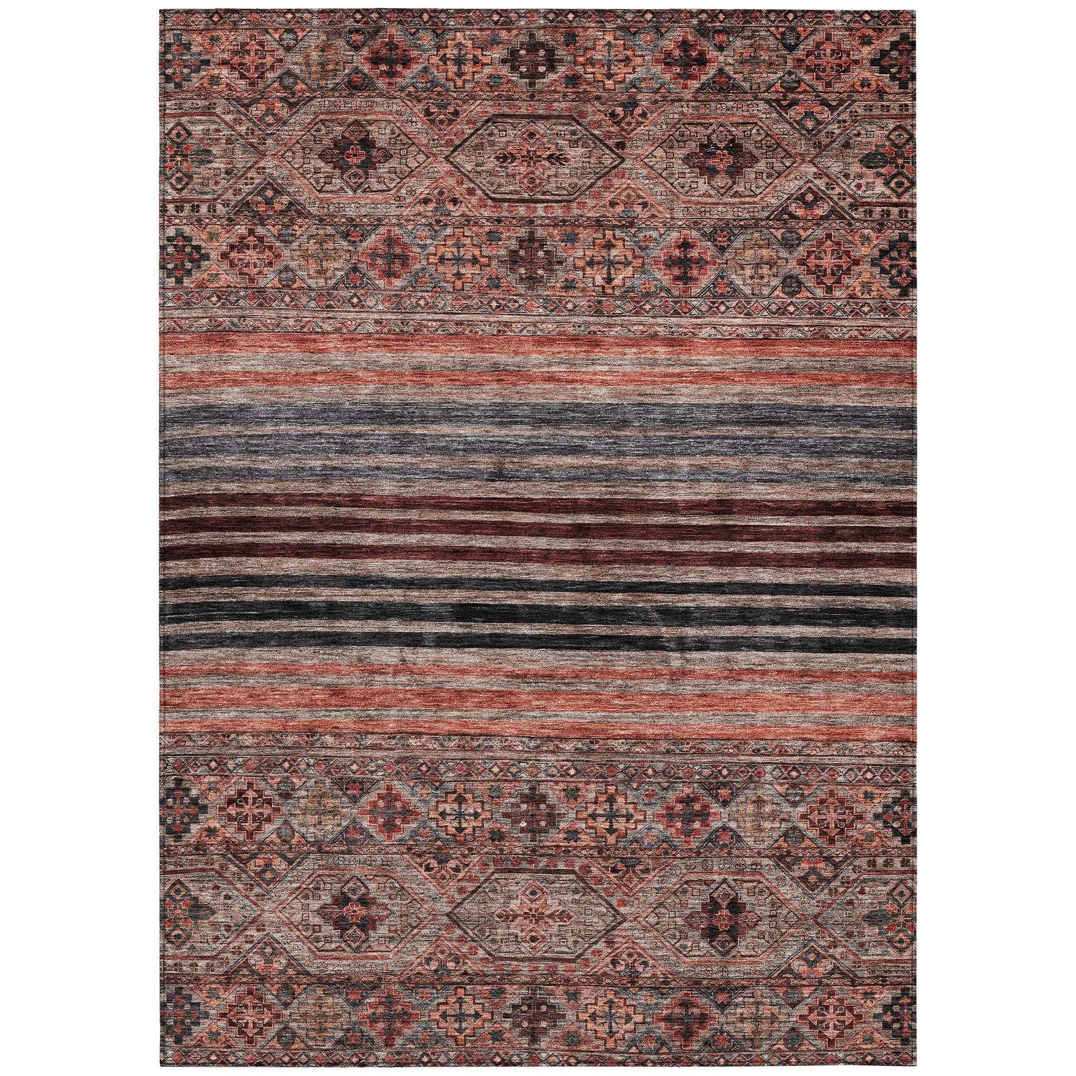 5' X 8' Rust Gray And Salmon Medallion Washable Indoor Outdoor Area Rug