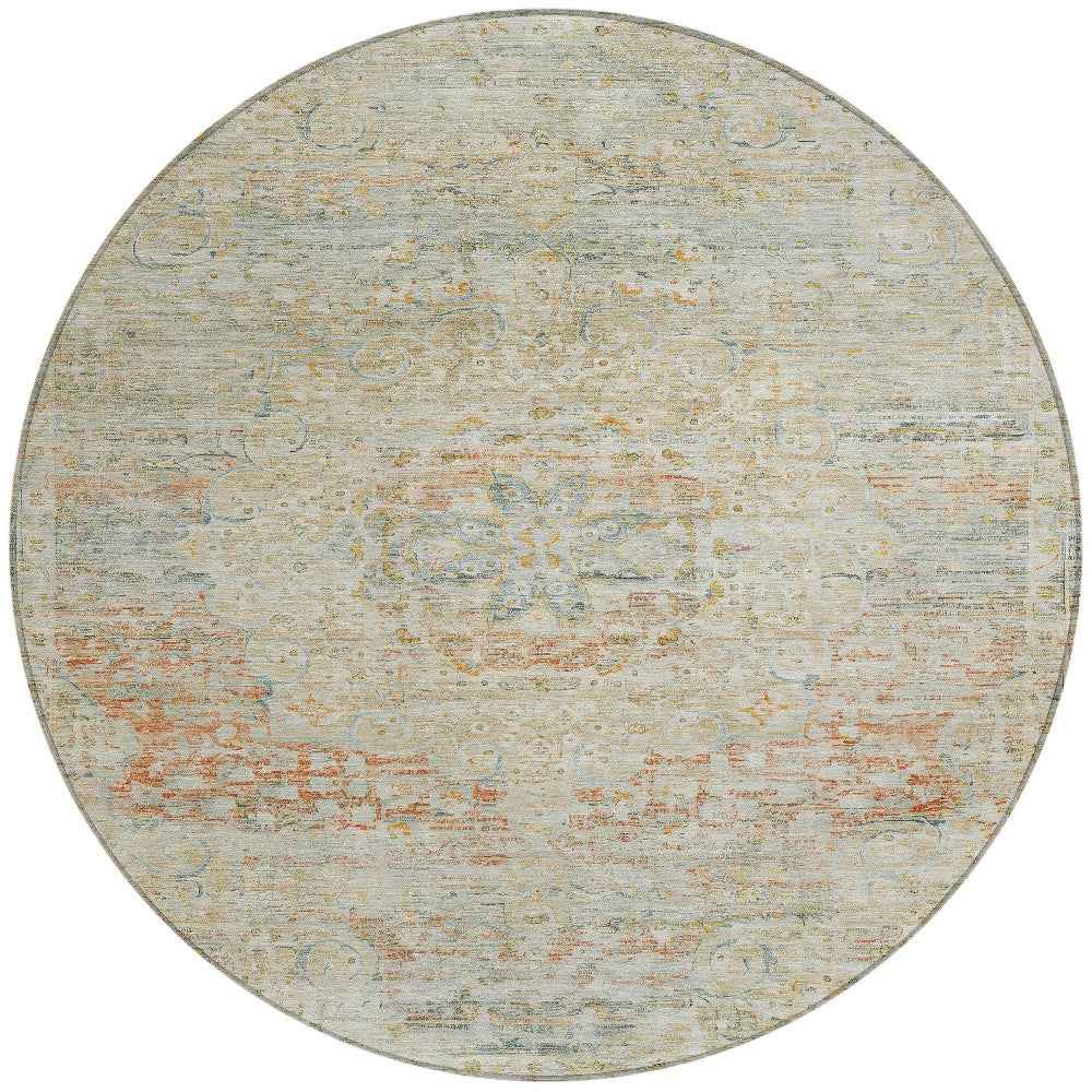 8' Tan And Beige Round Medallion Washable Indoor Outdoor Area Rug