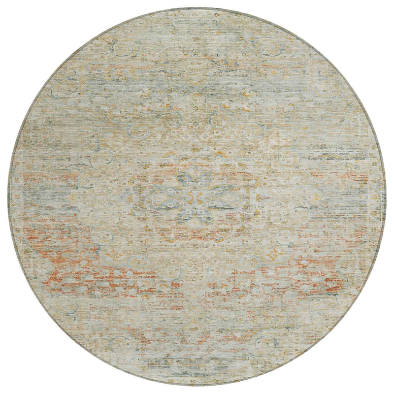8' Tan And Beige Round Medallion Washable Indoor Outdoor Area Rug