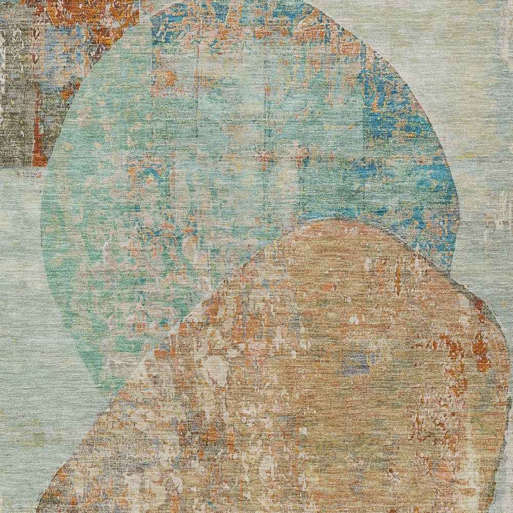 5' X 8' Teal Blue And Copper Abstract Washable Indoor Outdoor Area Rug