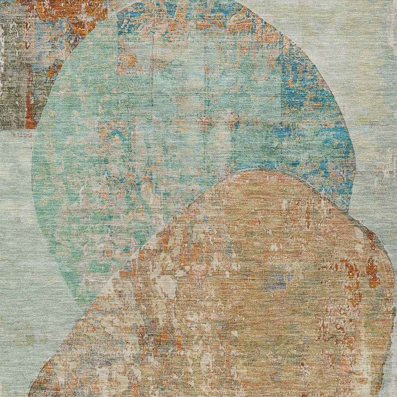 5' X 8' Teal Blue And Copper Abstract Washable Indoor Outdoor Area Rug