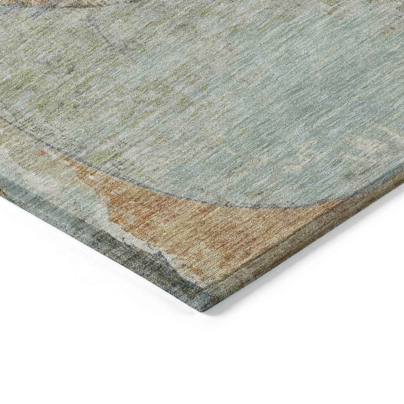 5' X 8' Teal Blue And Copper Abstract Washable Indoor Outdoor Area Rug