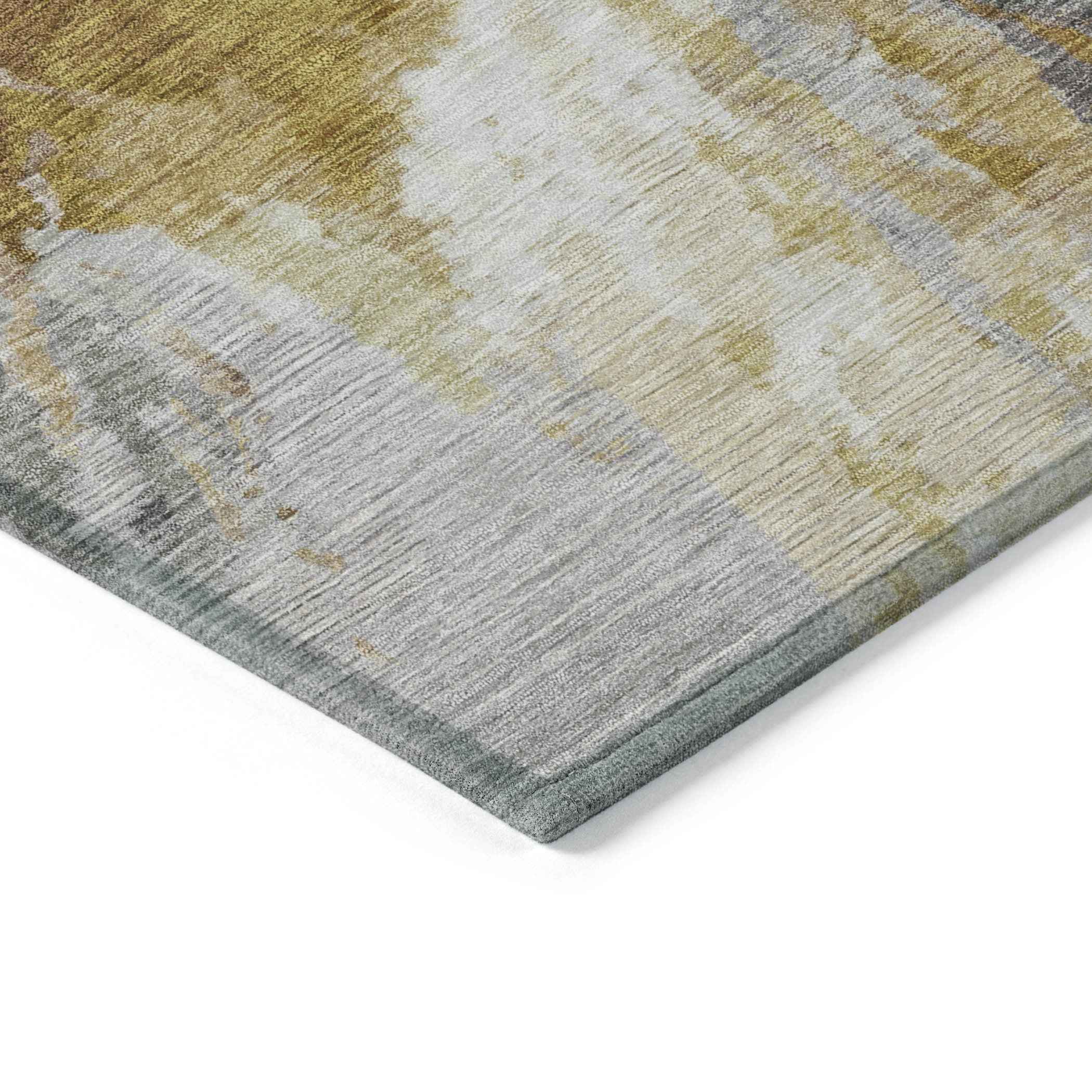 8' X 10' Gold And Gray Abstract Washable Indoor Outdoor Area Rug