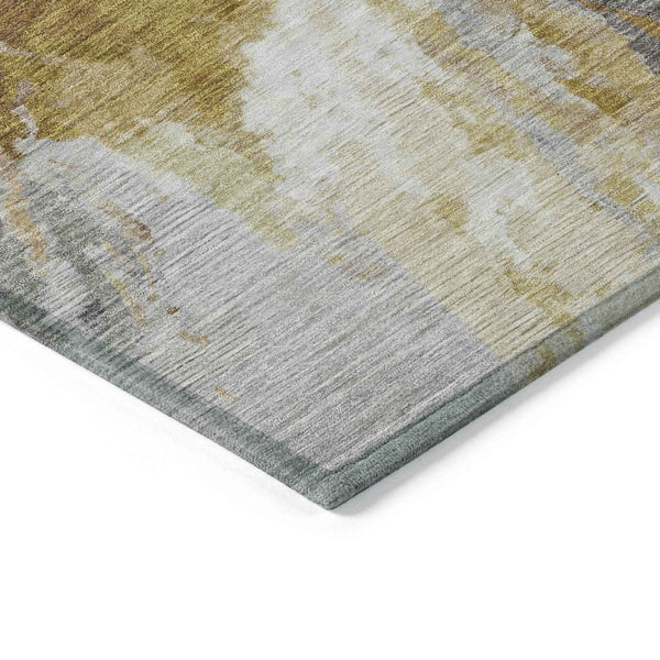 8' X 10' Gold And Gray Abstract Washable Indoor Outdoor Area Rug