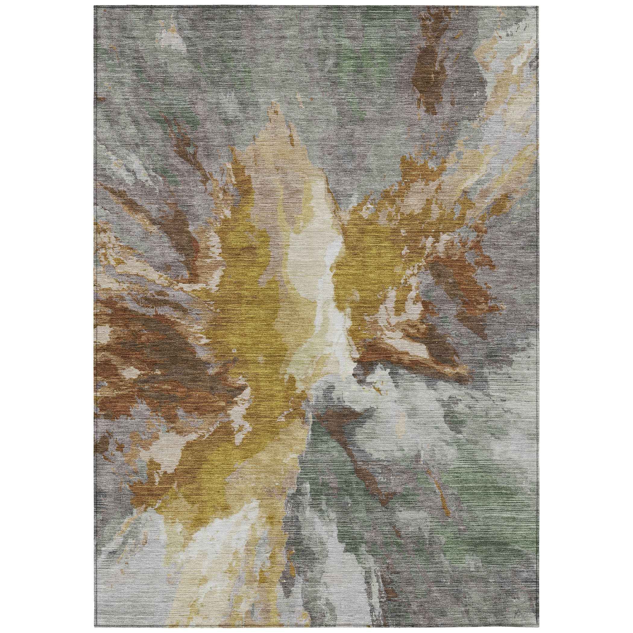 8' X 10' Gold And Gray Abstract Washable Indoor Outdoor Area Rug