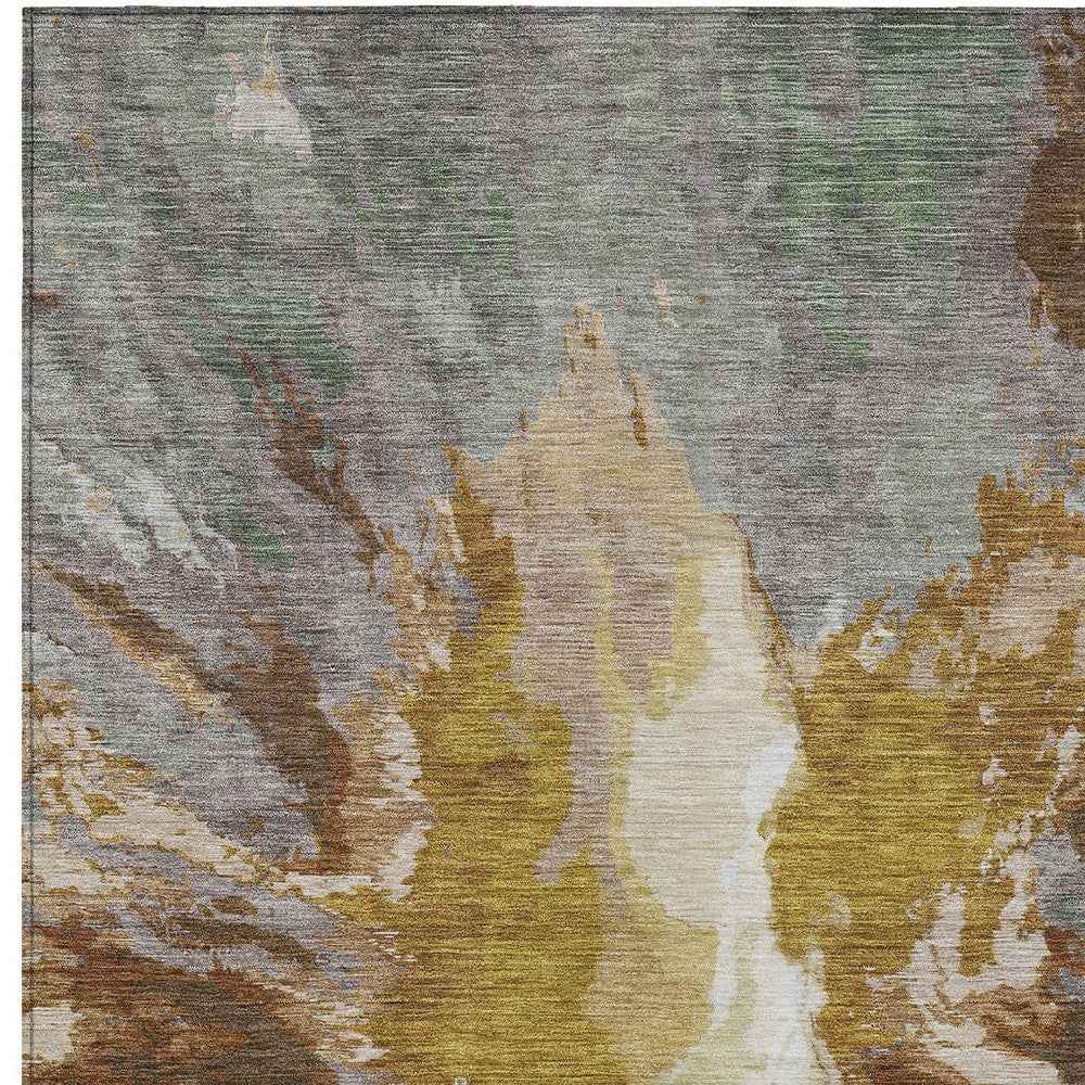 8' X 10' Gold And Gray Abstract Washable Indoor Outdoor Area Rug