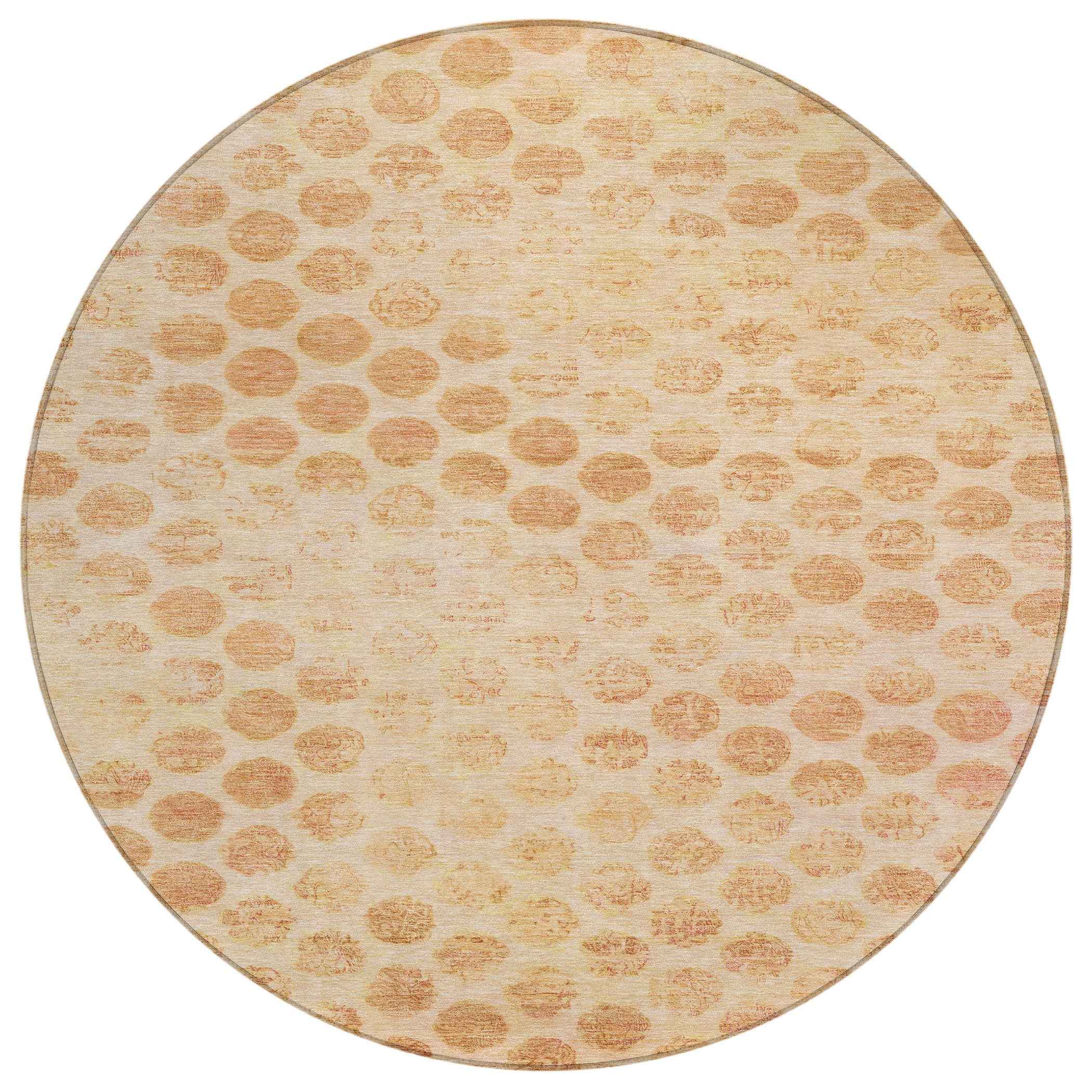 8' Peach And Rust Round Polka Dot Washable Indoor Outdoor Area Rug