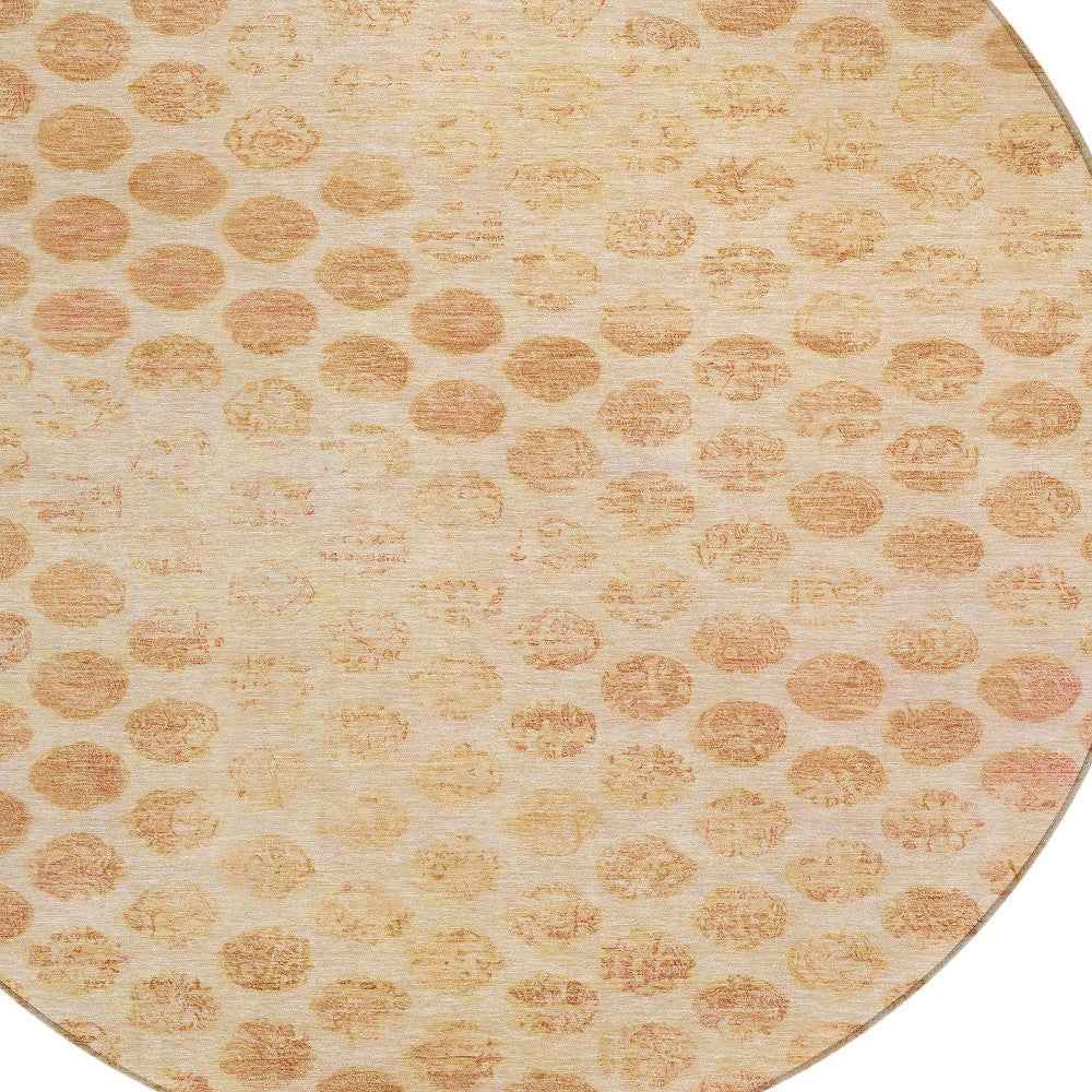 8' Peach And Rust Round Polka Dot Washable Indoor Outdoor Area Rug