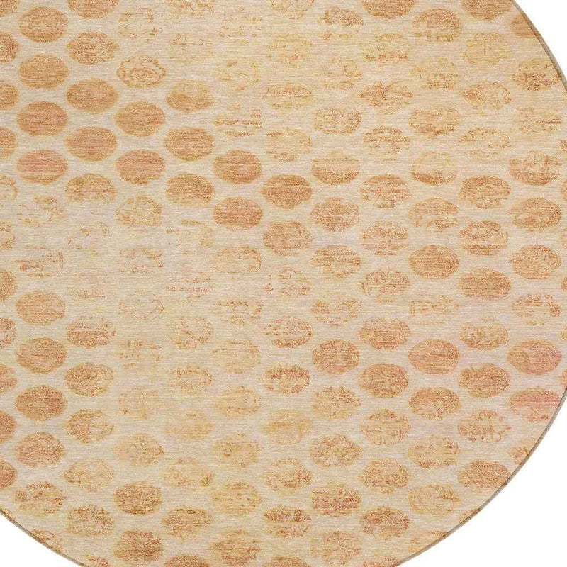 8' Peach And Rust Round Polka Dot Washable Indoor Outdoor Area Rug