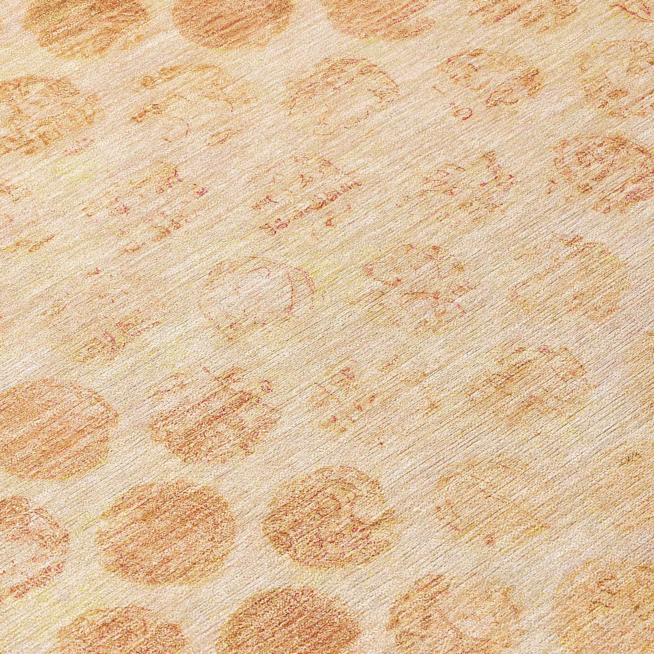 8' Peach And Rust Round Polka Dot Washable Indoor Outdoor Area Rug