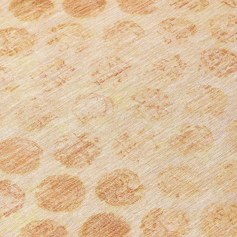 8' Peach And Rust Round Polka Dot Washable Indoor Outdoor Area Rug