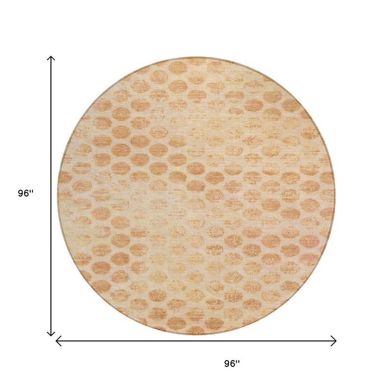 8' Peach And Rust Round Polka Dot Washable Indoor Outdoor Area Rug