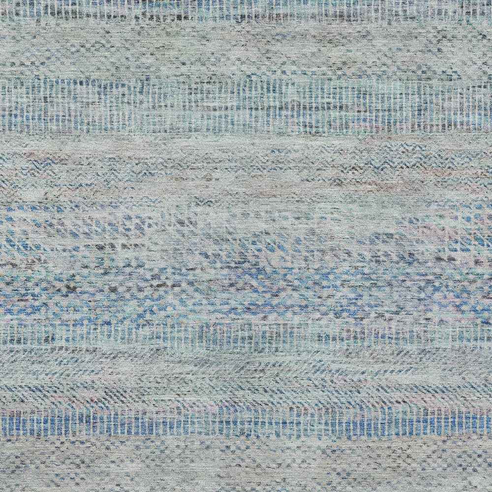 9' X 12' Blue And Charcoal Striped Washable Indoor Outdoor Area Rug