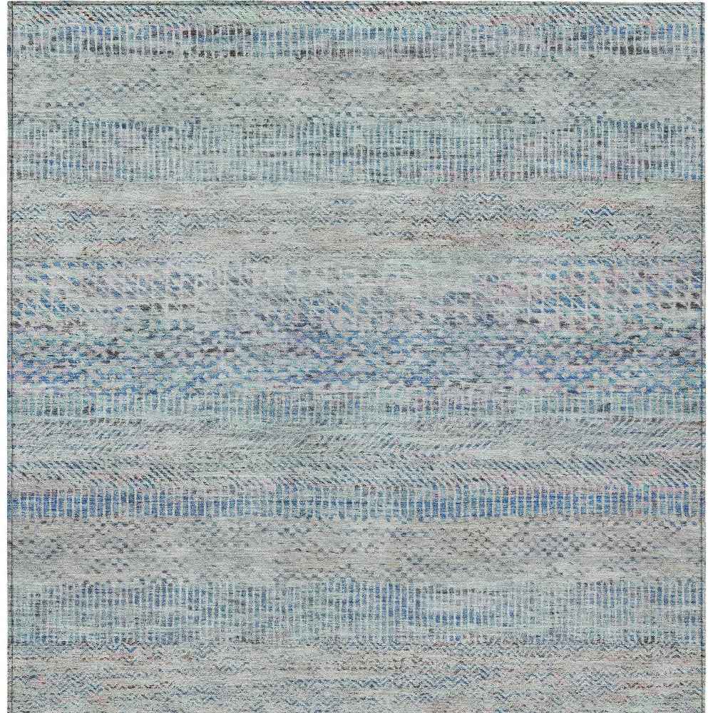 9' X 12' Blue And Charcoal Striped Washable Indoor Outdoor Area Rug