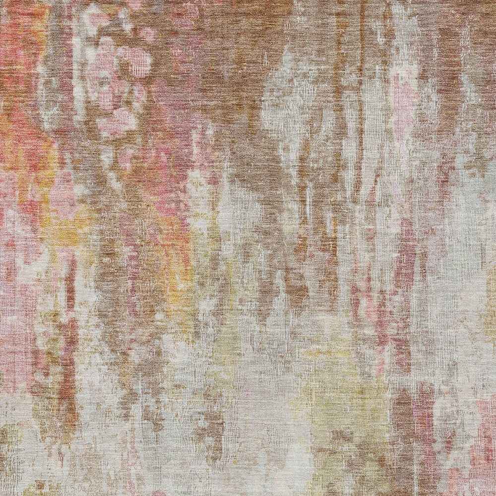 10' X 14' Tan Mauve And Ivory Abstract Washable Indoor Outdoor Area Rug