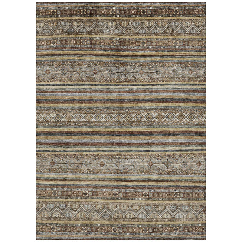 9' X 12' Brown Denim Blue And Beige Southwestern Washable Indoor Outdoor Area Rug
