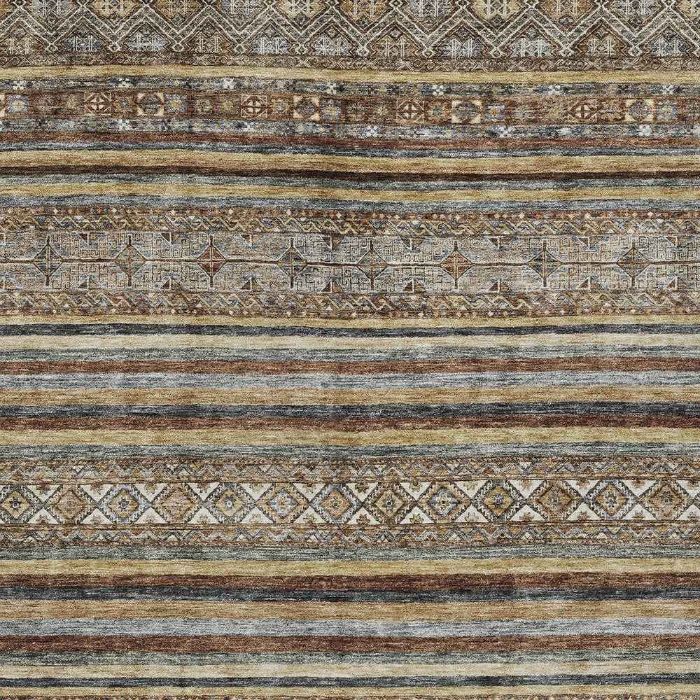 9' X 12' Brown Denim Blue And Beige Southwestern Washable Indoor Outdoor Area Rug