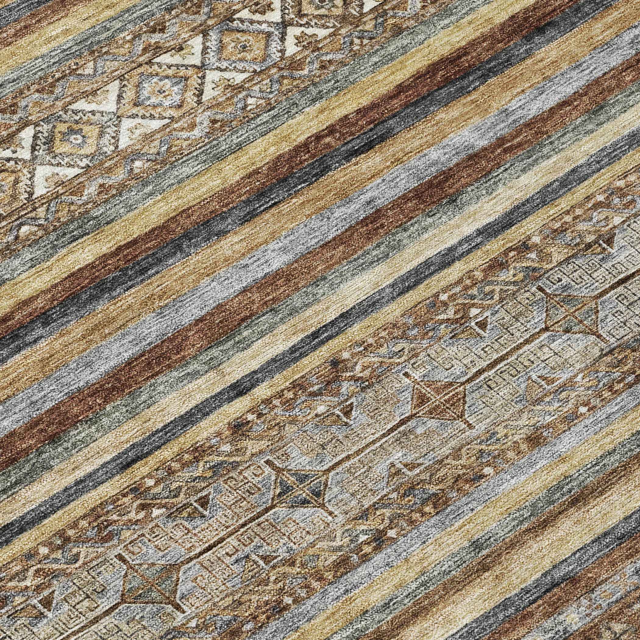 8' X 10' Brown Denim Blue And Beige Southwestern Washable Indoor Outdoor Area Rug