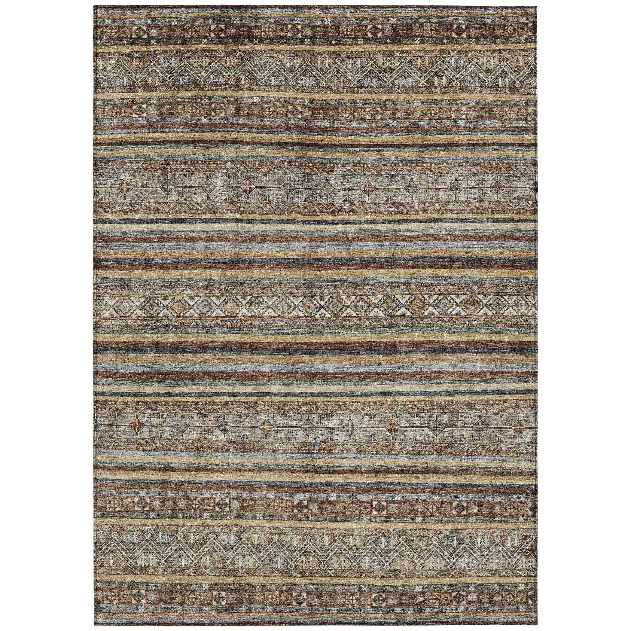8' X 10' Brown Denim Blue And Beige Southwestern Washable Indoor Outdoor Area Rug
