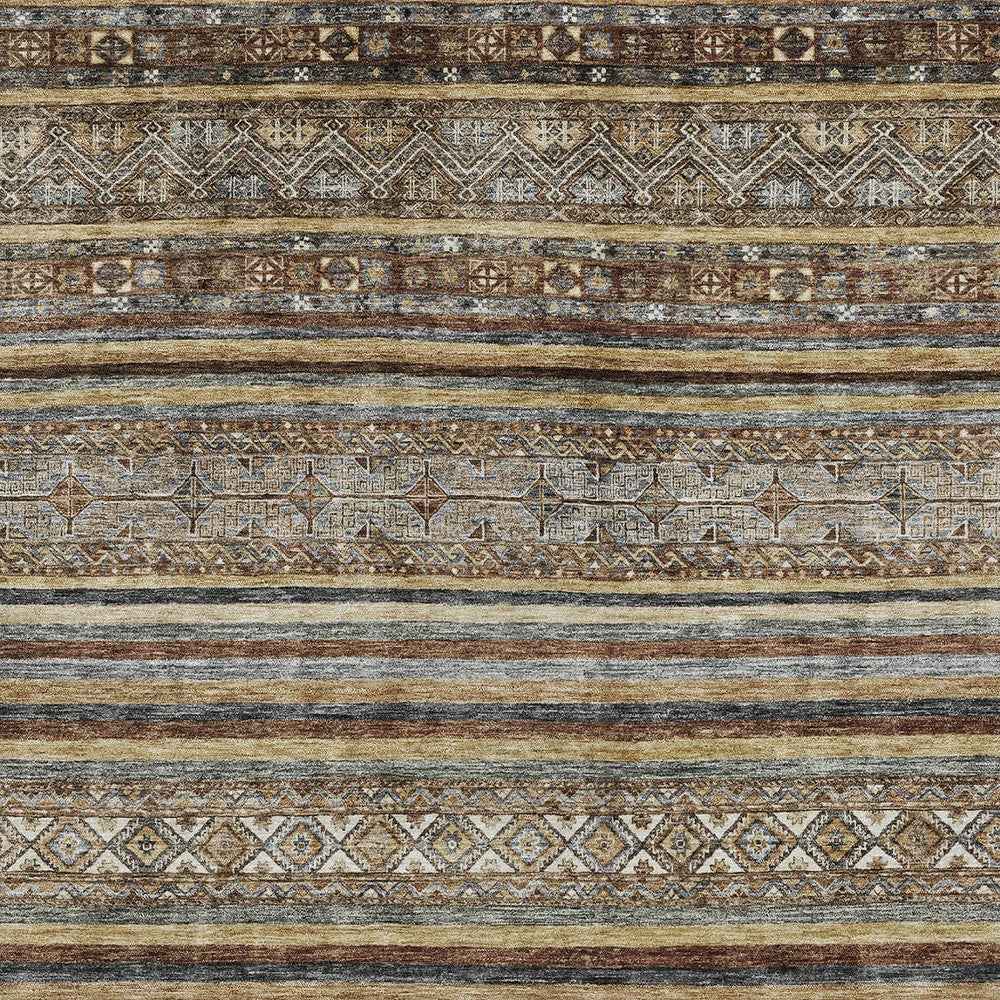 8' X 10' Brown Denim Blue And Beige Southwestern Washable Indoor Outdoor Area Rug