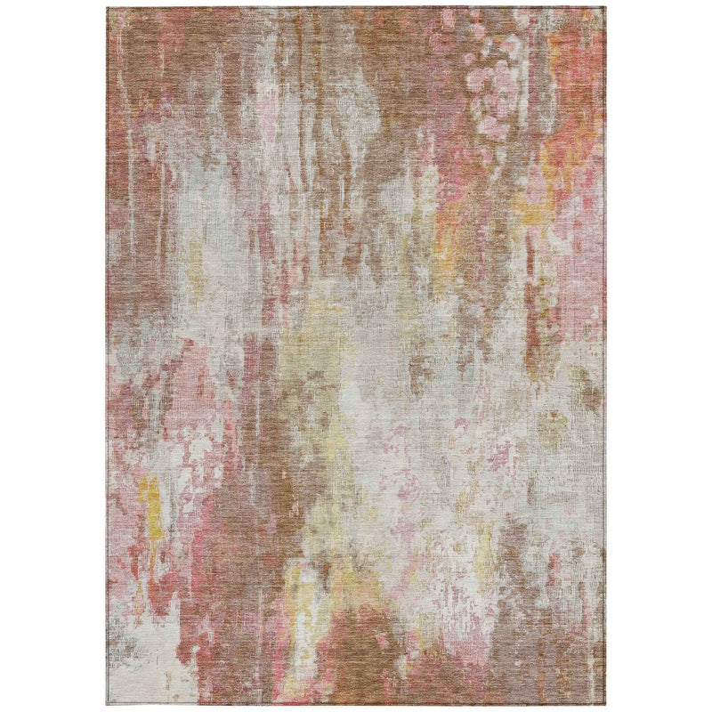 5' X 8' Tan Mauve And Ivory Abstract Washable Indoor Outdoor Area Rug