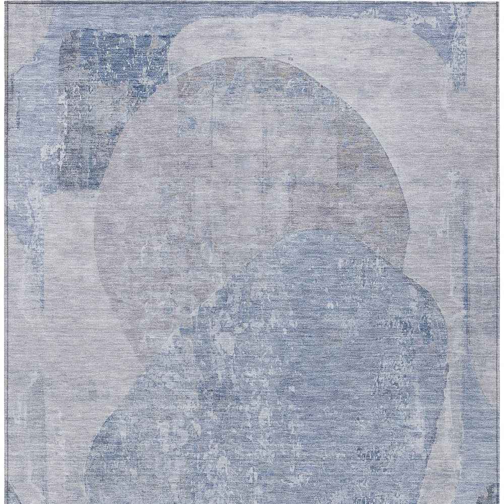 5' X 8' Sky Blue And Denim Blue Abstract Washable Indoor Outdoor Area Rug