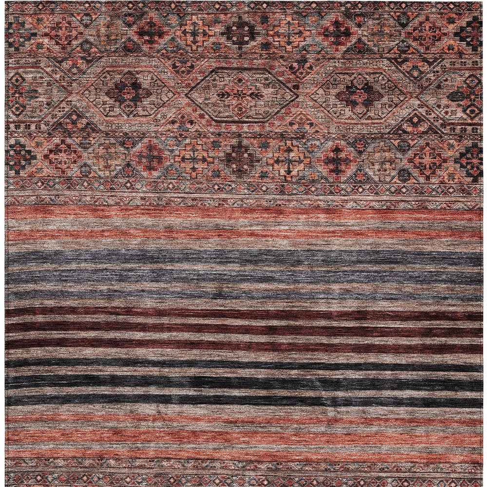 9' X 12' Rust Gray And Salmon Medallion Washable Indoor Outdoor Area Rug