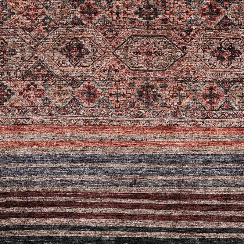 9' X 12' Rust Gray And Salmon Medallion Washable Indoor Outdoor Area Rug