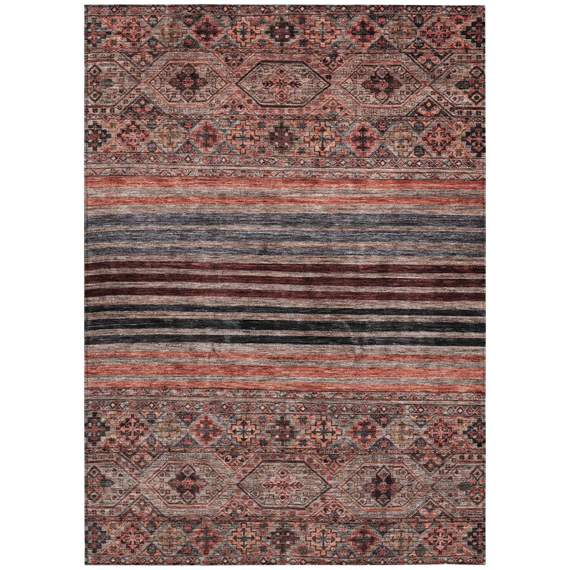 9' X 12' Rust Gray And Salmon Medallion Washable Indoor Outdoor Area Rug