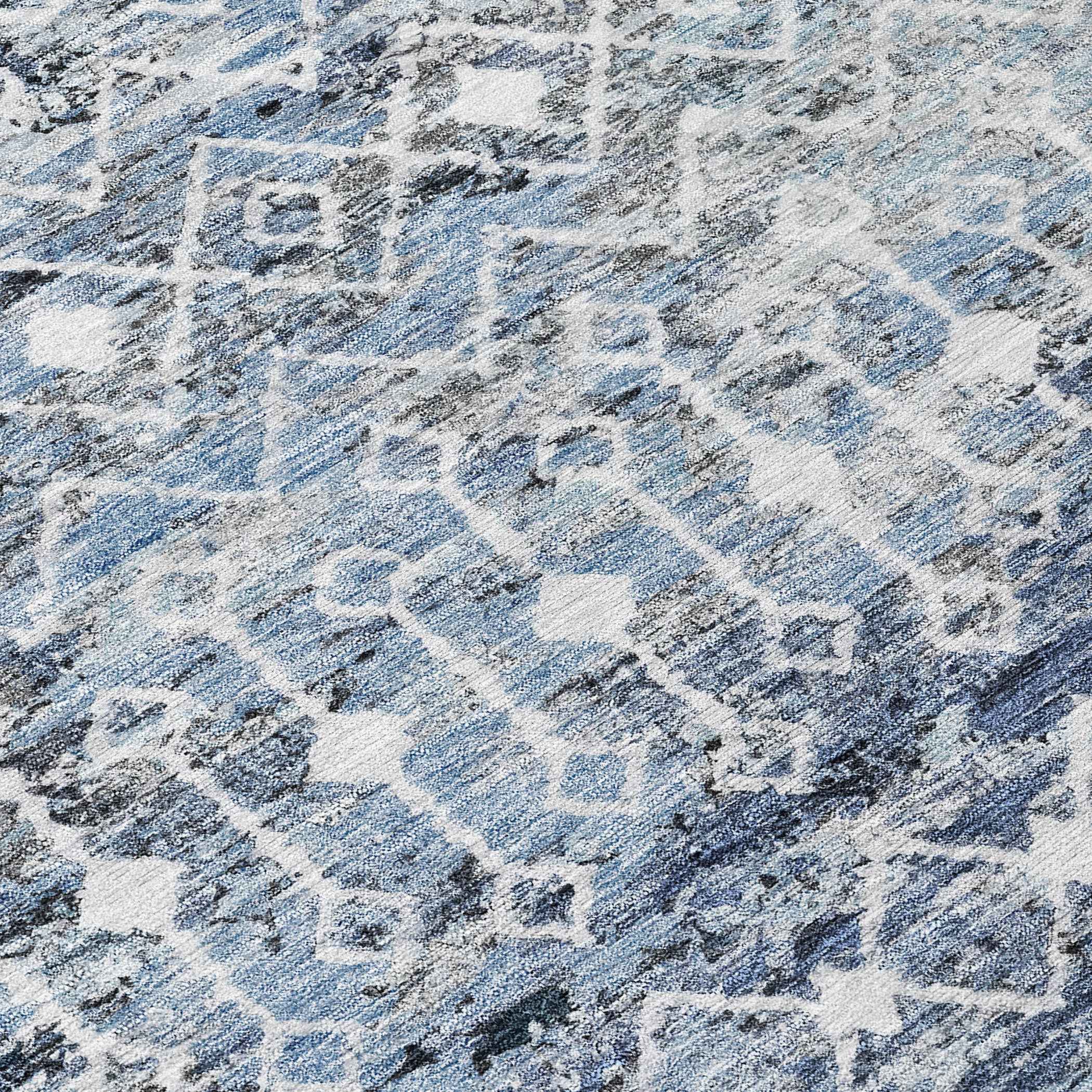 8' Blue And Silver Round Argyle Washable Indoor Outdoor Area Rug