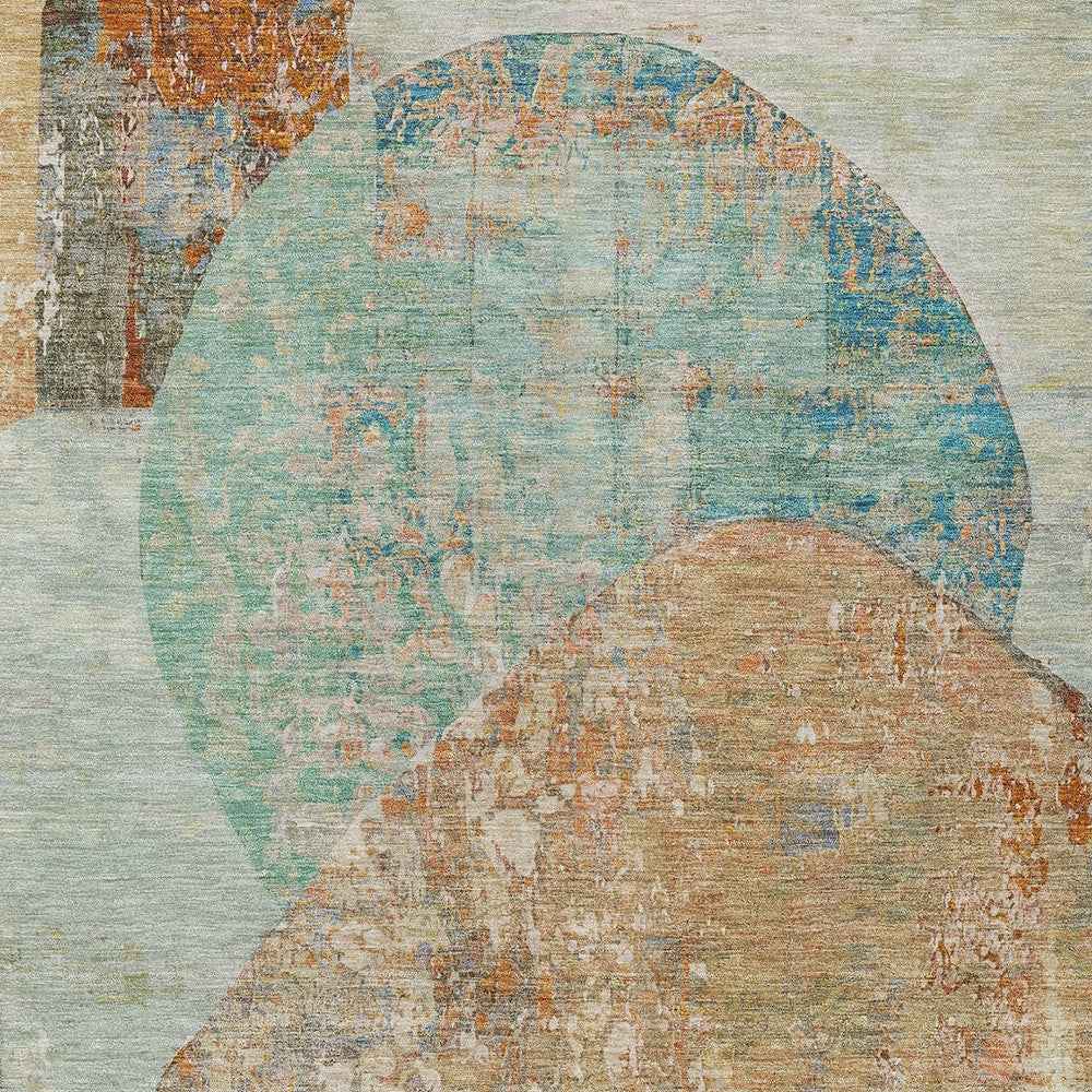 8' X 10' Teal Blue And Copper Abstract Washable Indoor Outdoor Area Rug