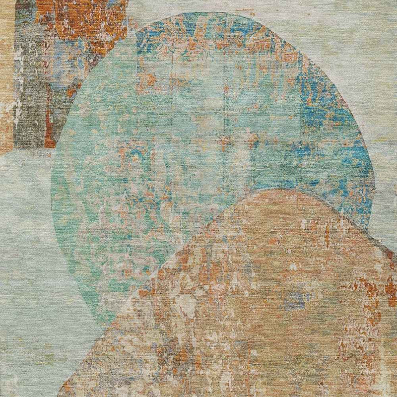 8' X 10' Teal Blue And Copper Abstract Washable Indoor Outdoor Area Rug