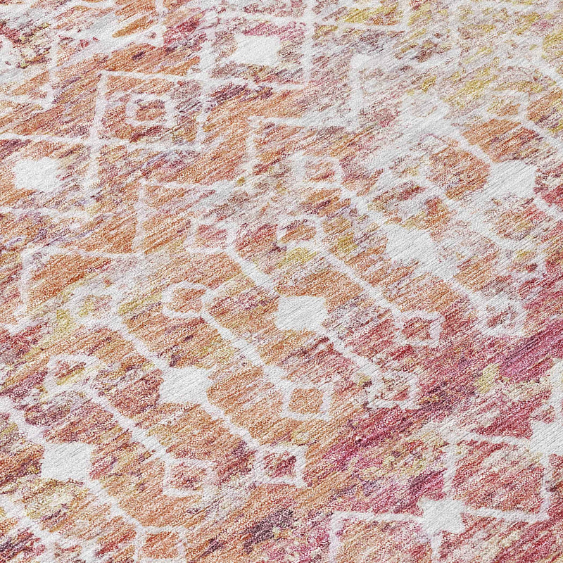 8' Pink And Ivory Round Argyle Washable Indoor Outdoor Area Rug