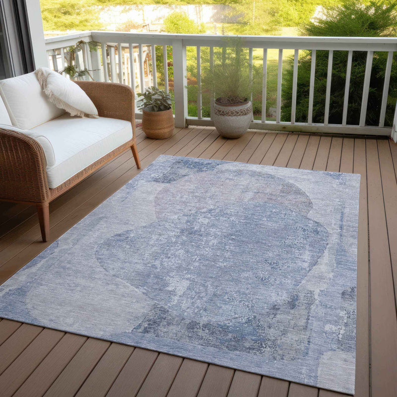 10' X 14' Sky Blue And Denim Blue Abstract Washable Indoor Outdoor Area Rug