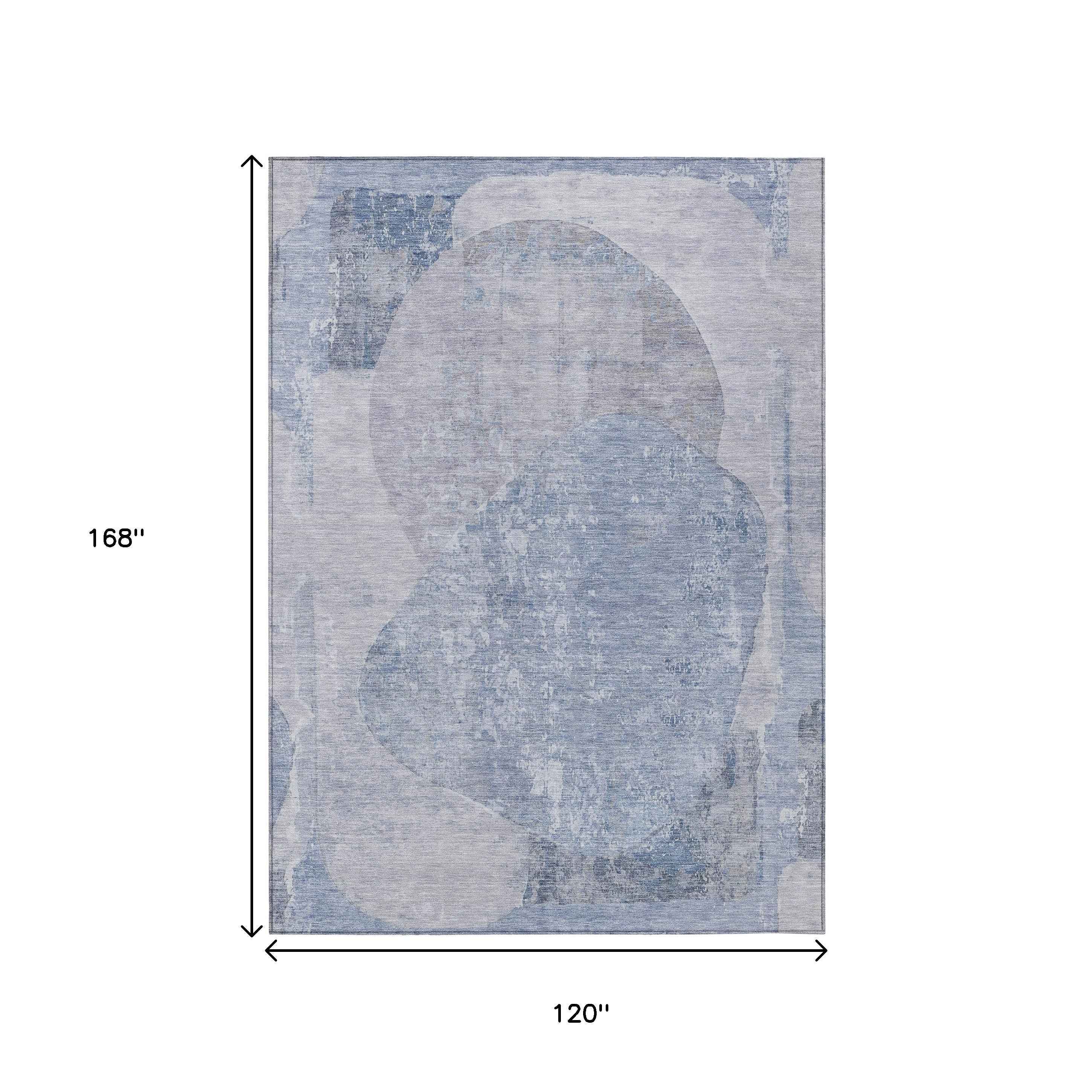 10' X 14' Sky Blue And Denim Blue Abstract Washable Indoor Outdoor Area Rug