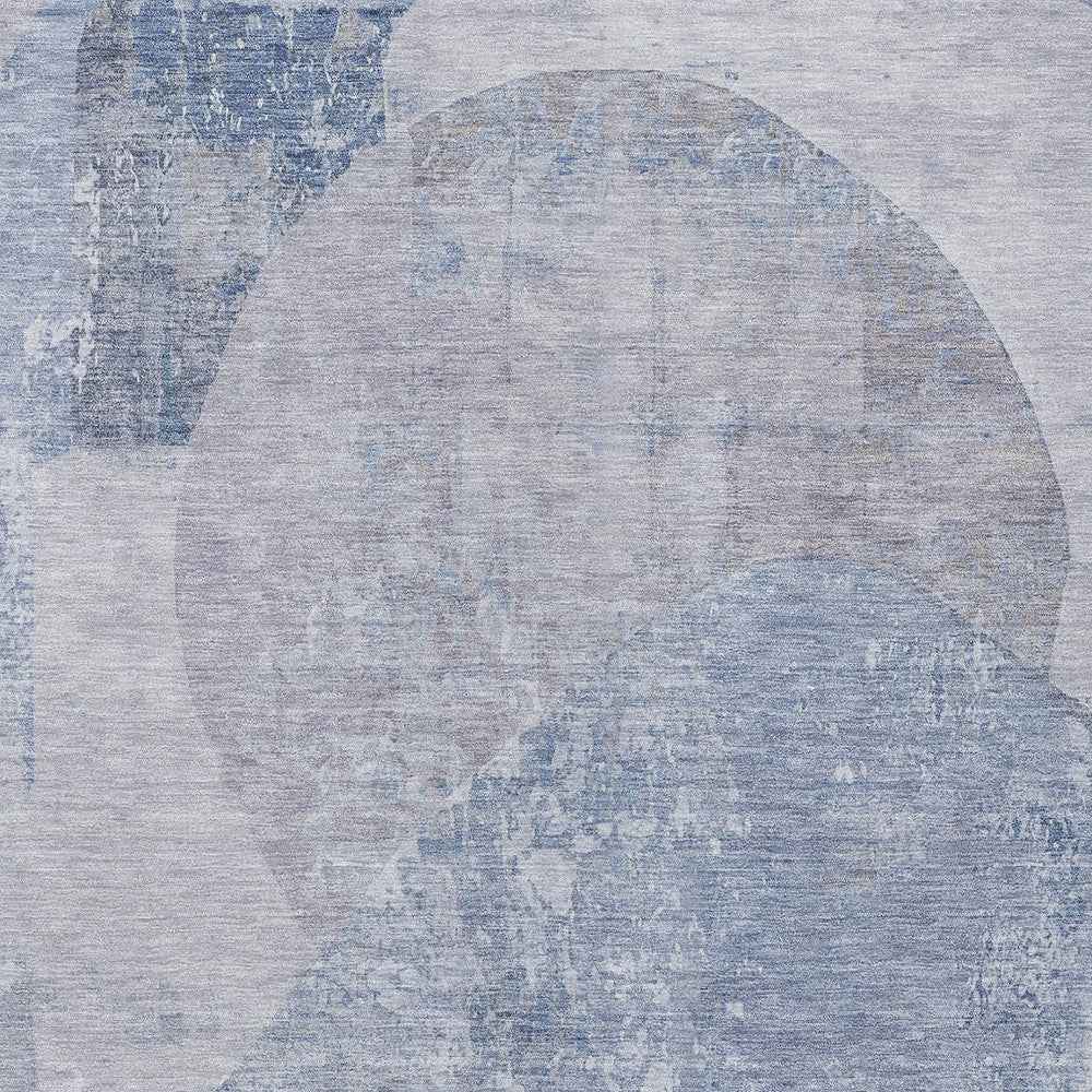 10' X 14' Sky Blue And Denim Blue Abstract Washable Indoor Outdoor Area Rug