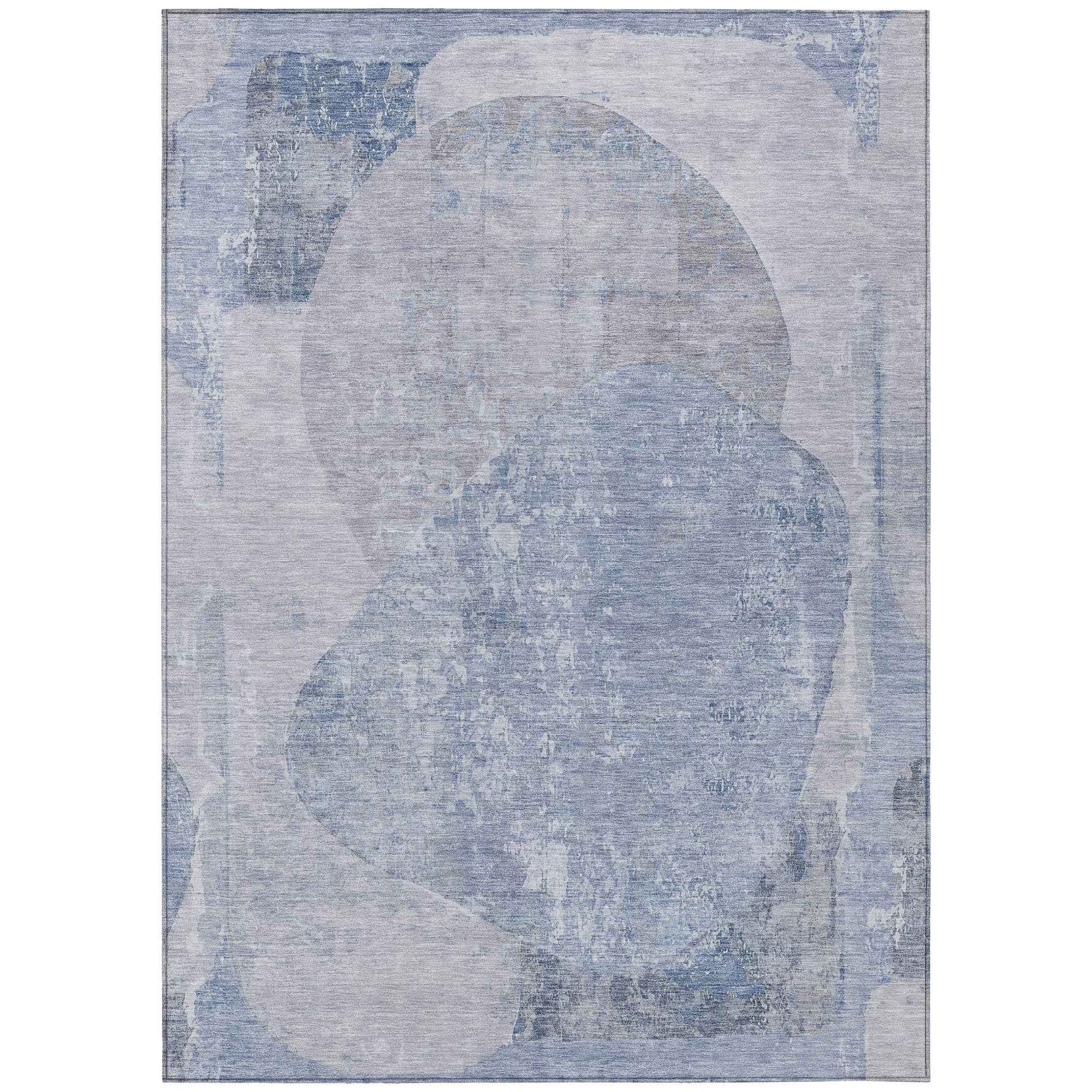 10' X 14' Sky Blue And Denim Blue Abstract Washable Indoor Outdoor Area Rug