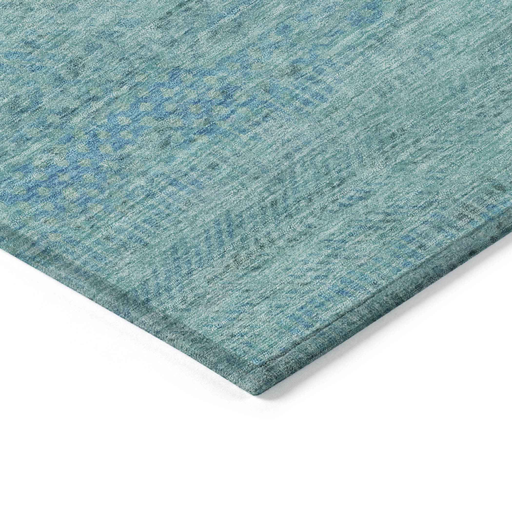 3' X 5' Aqua And Teal Blue Striped Washable Indoor Outdoor Area Rug