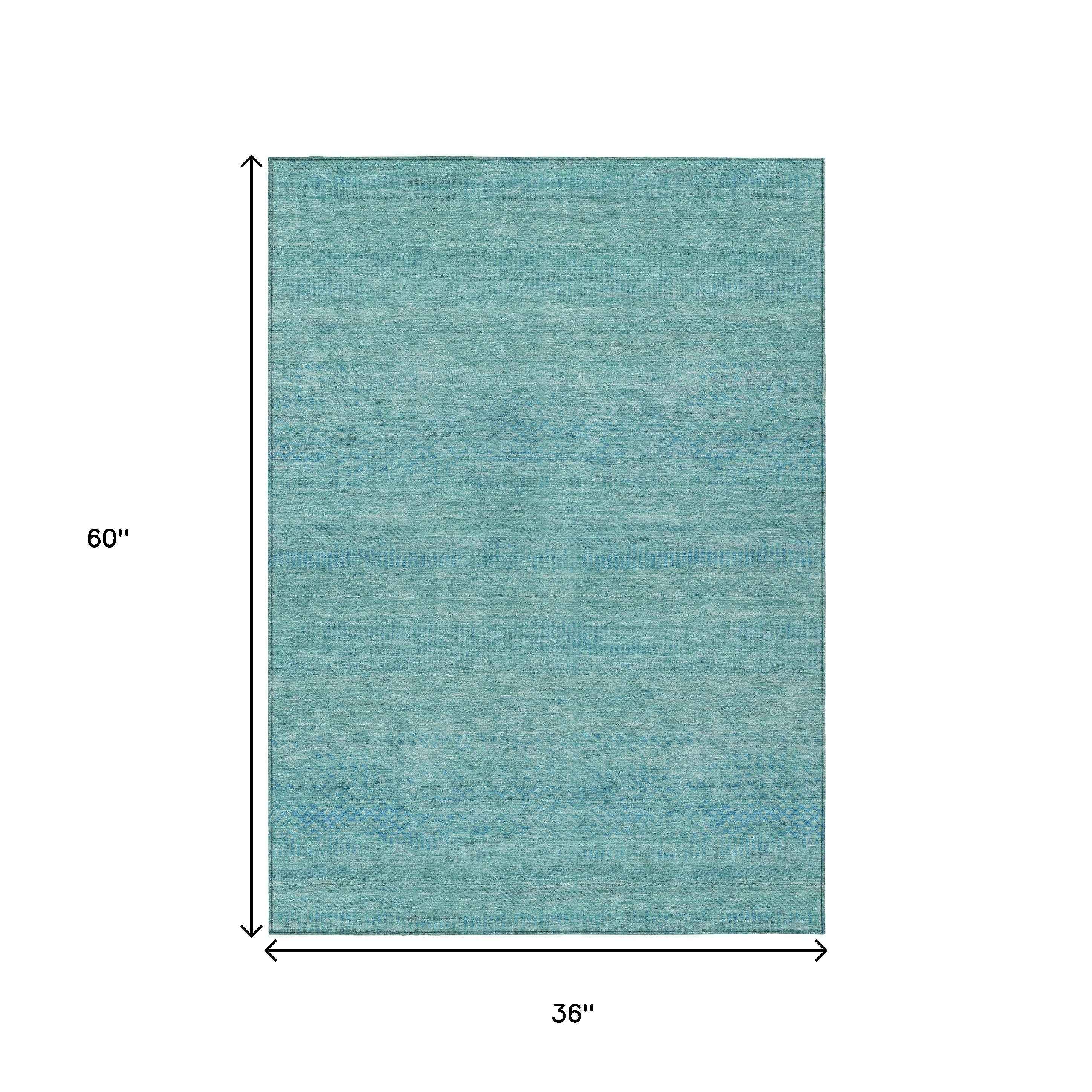 3' X 5' Aqua And Teal Blue Striped Washable Indoor Outdoor Area Rug
