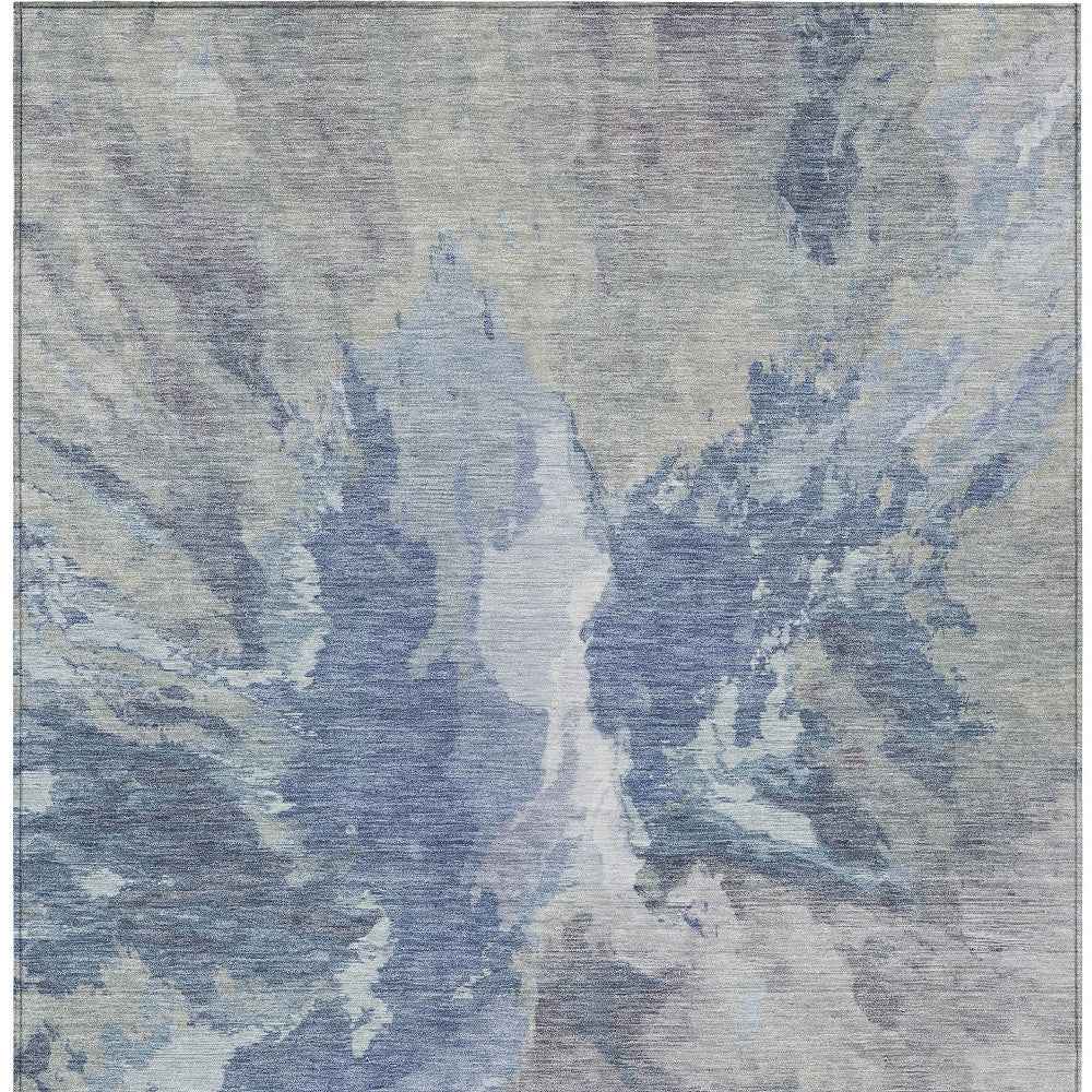 10' X 14' Denim Blue And Linen Abstract Washable Indoor Outdoor Area Rug
