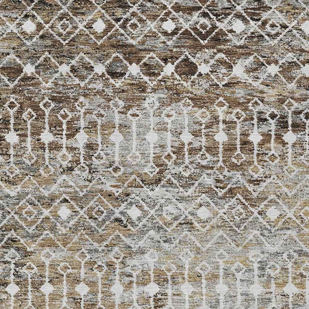 5' X 8' Brown And Beige Argyle Washable Indoor Outdoor Area Rug