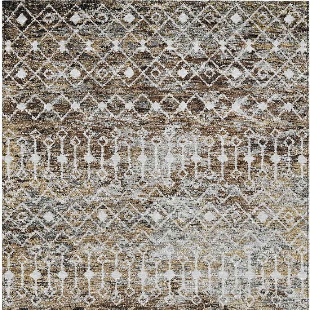 5' X 8' Brown And Beige Argyle Washable Indoor Outdoor Area Rug
